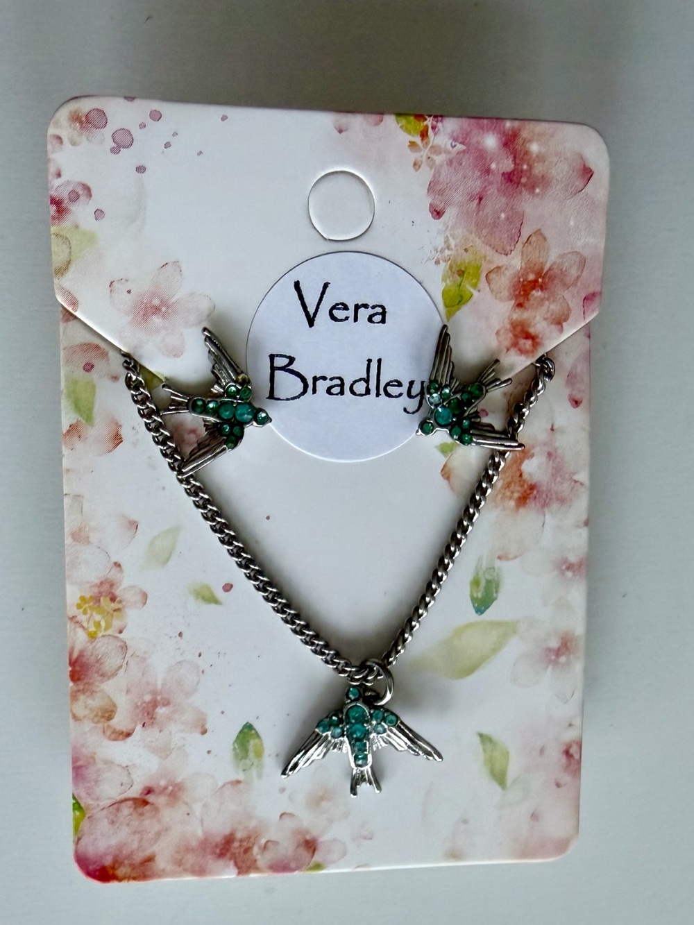 Vera Bradley Swallow Bird Pendant Necklace Womens with Rhinestones